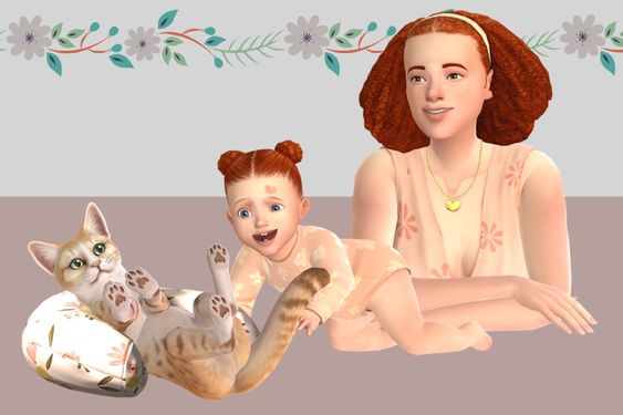 sims 4 infant family gallery pose with cat
