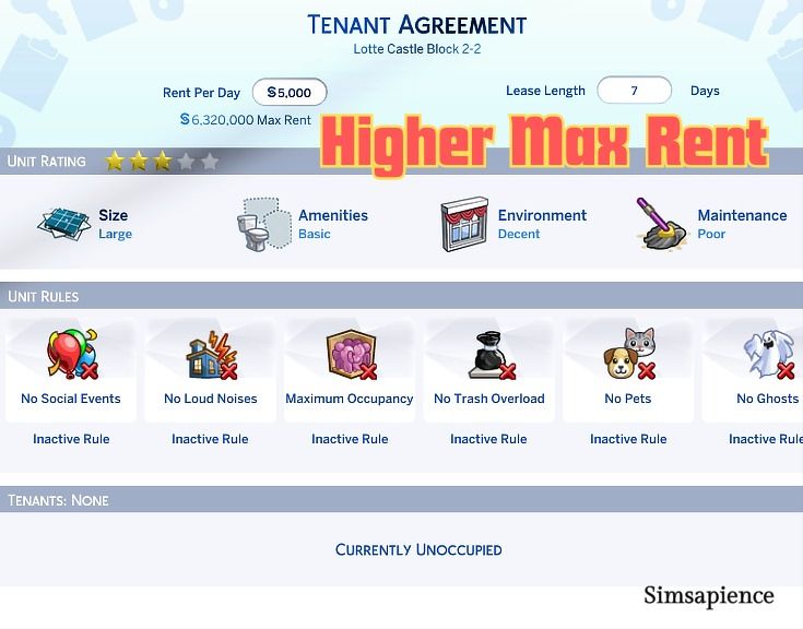 for rent mod sims 4