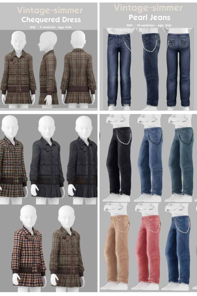 Vintage Simmer Sims 4 kids dress and jeans CC