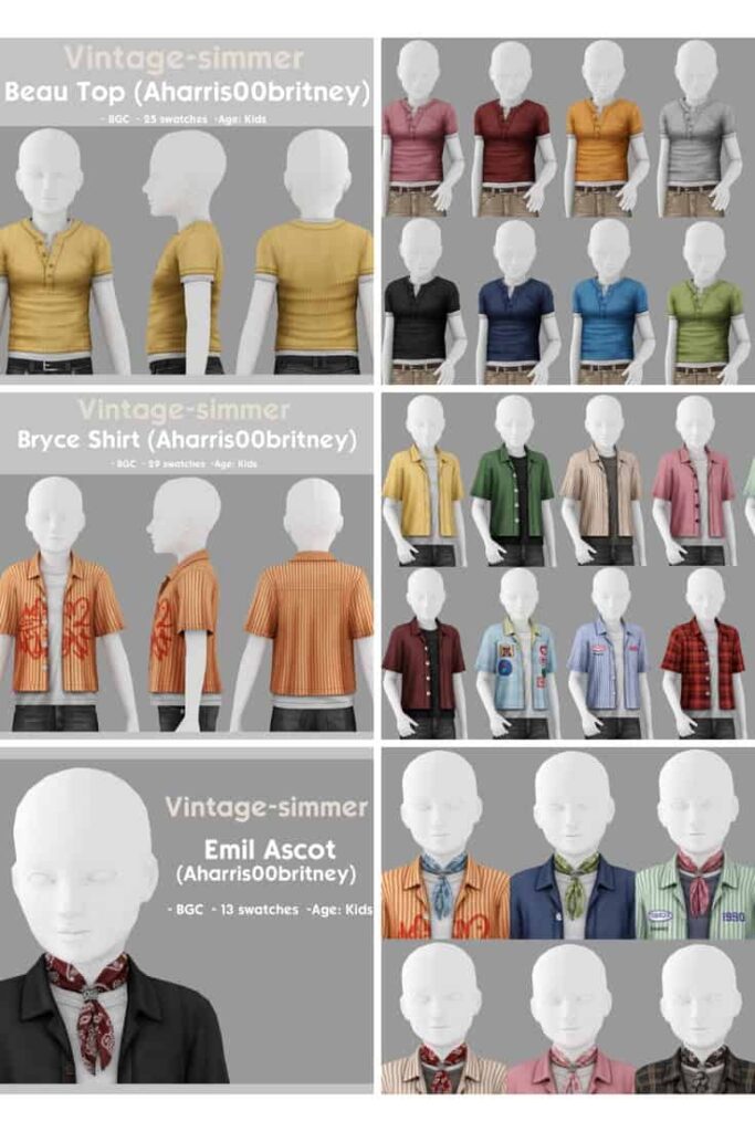 Vintage Simmer kids clothing set Sims 4