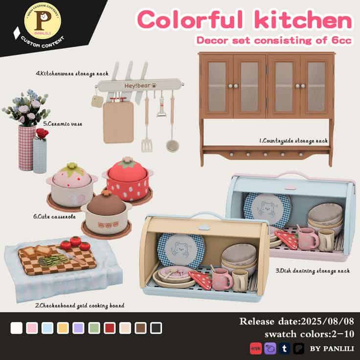 sims 4 colorful kitchen cc set