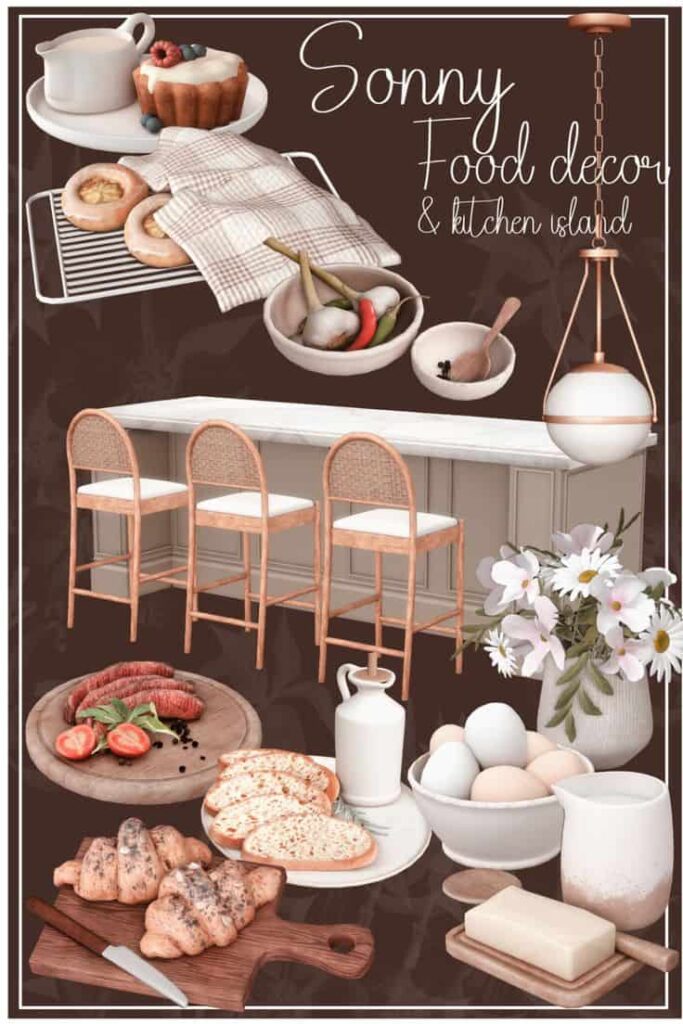 sims 4 kitchen island and dining decor cc