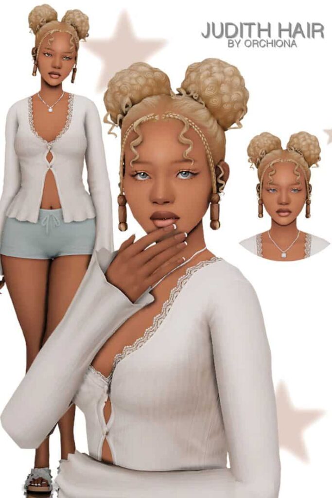 sims 4 curly bun hair cc