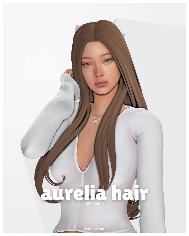 Aurelia Sims 4 Long Hair CC with Bow Accessory