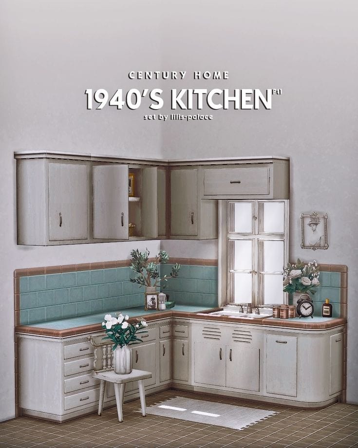 sims 4 1940s kitchen cc set