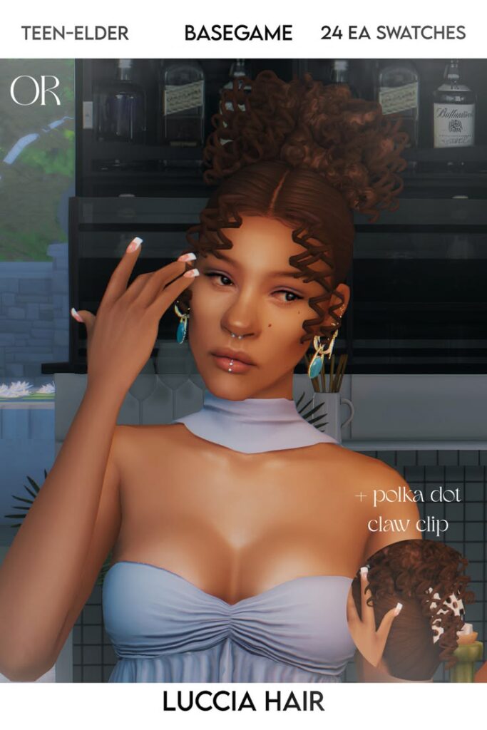 sims 4 curly bun hair cc