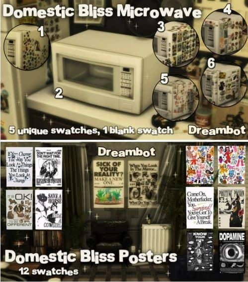 sims 4 microwave and posters cc