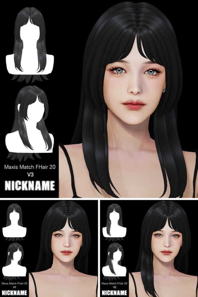 maxis match cc hair with bangs