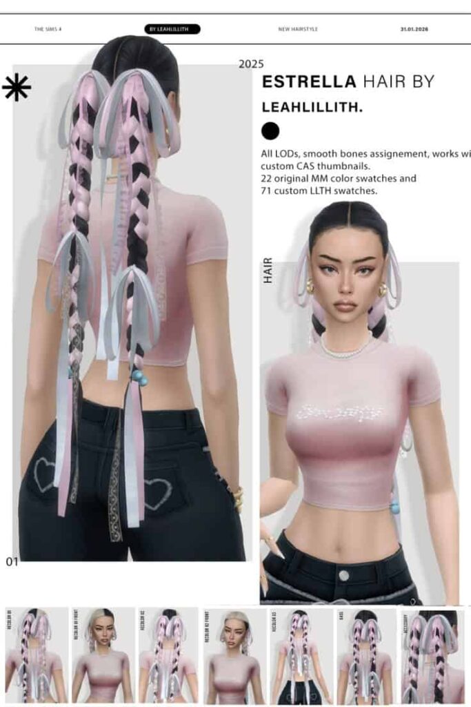 sims 4 long braids with ribbon