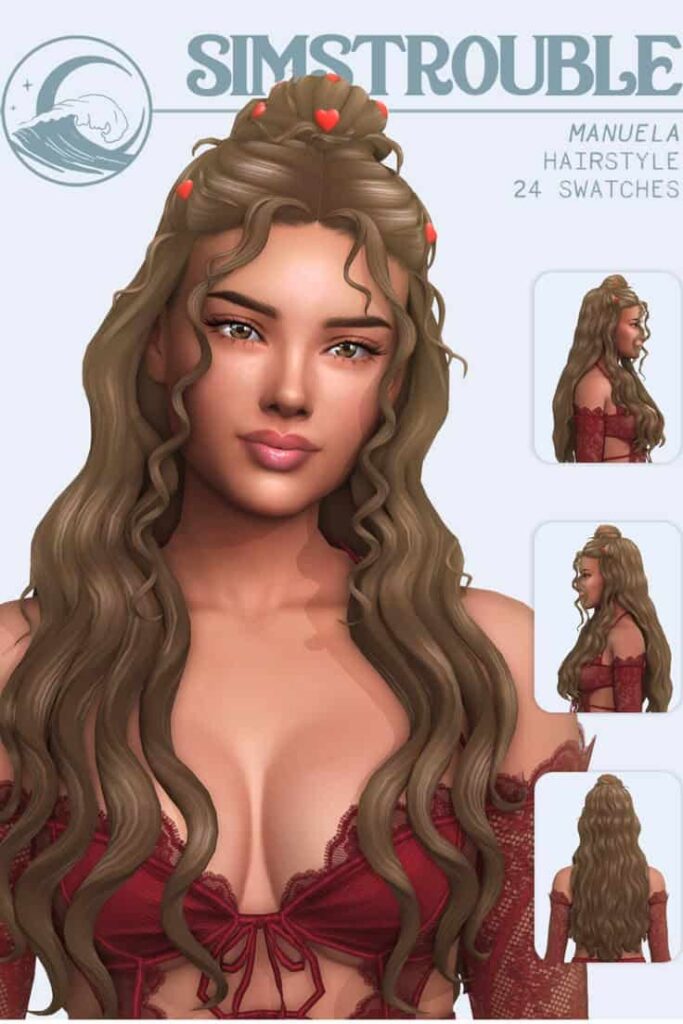 sims 4 long curly hair with high bun cc